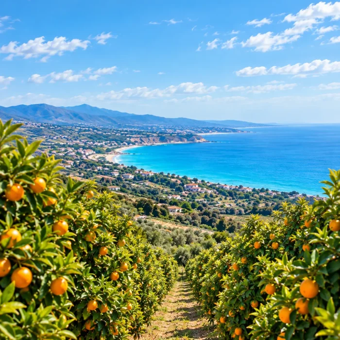 Naranjos con vista al Mediterráneo